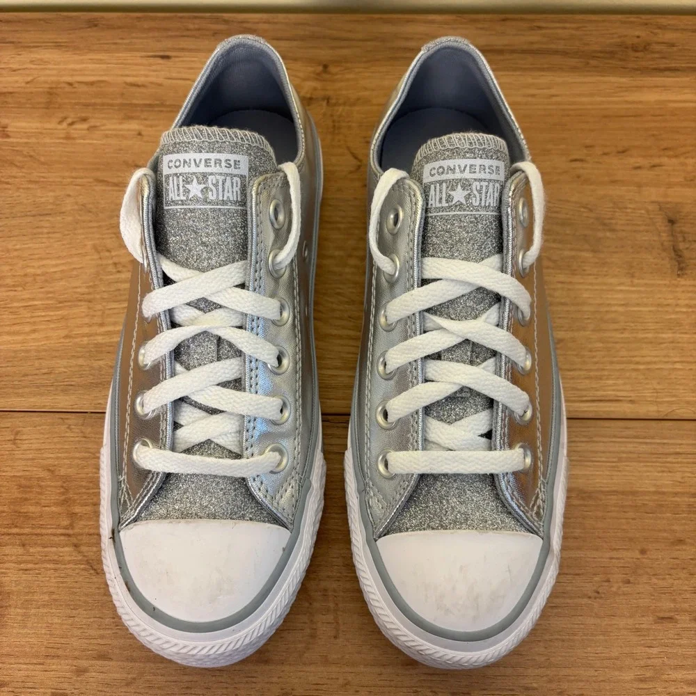 CONVERSE Chuck Taylor All Star Sneakers Silver Metallic Glitter Women Size 6.5